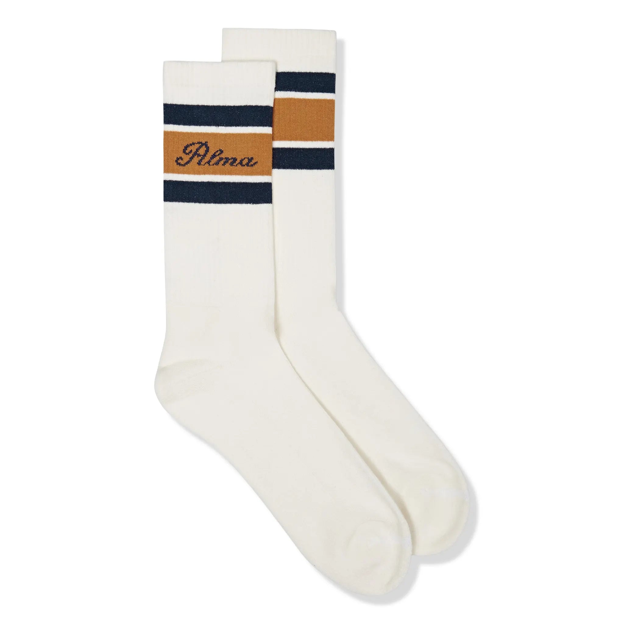 Front View of Alma De Ace Tri Stripe Cream Golden Socks